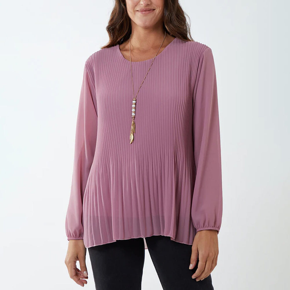 Chilli Charm Pleated Top with Necklace (One Size 10 - 18) - Rose