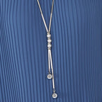 MADE IN ITALY - Chilli Charm Pleated Long Sleeve Top with Necklace (One Size, 8 To 20) - Denim Blue
