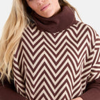 Chilli Charm Zig-Zag Pattern High Neck Jumper (One Size) - Brown