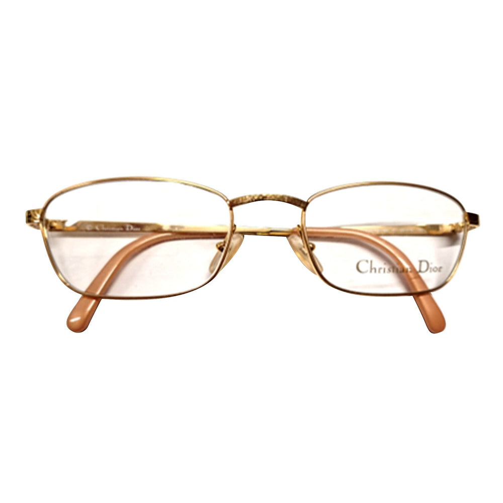 Christian Dior Rectangular Metal Frames with Pink Tips Readers (Power 3.5) - Gold