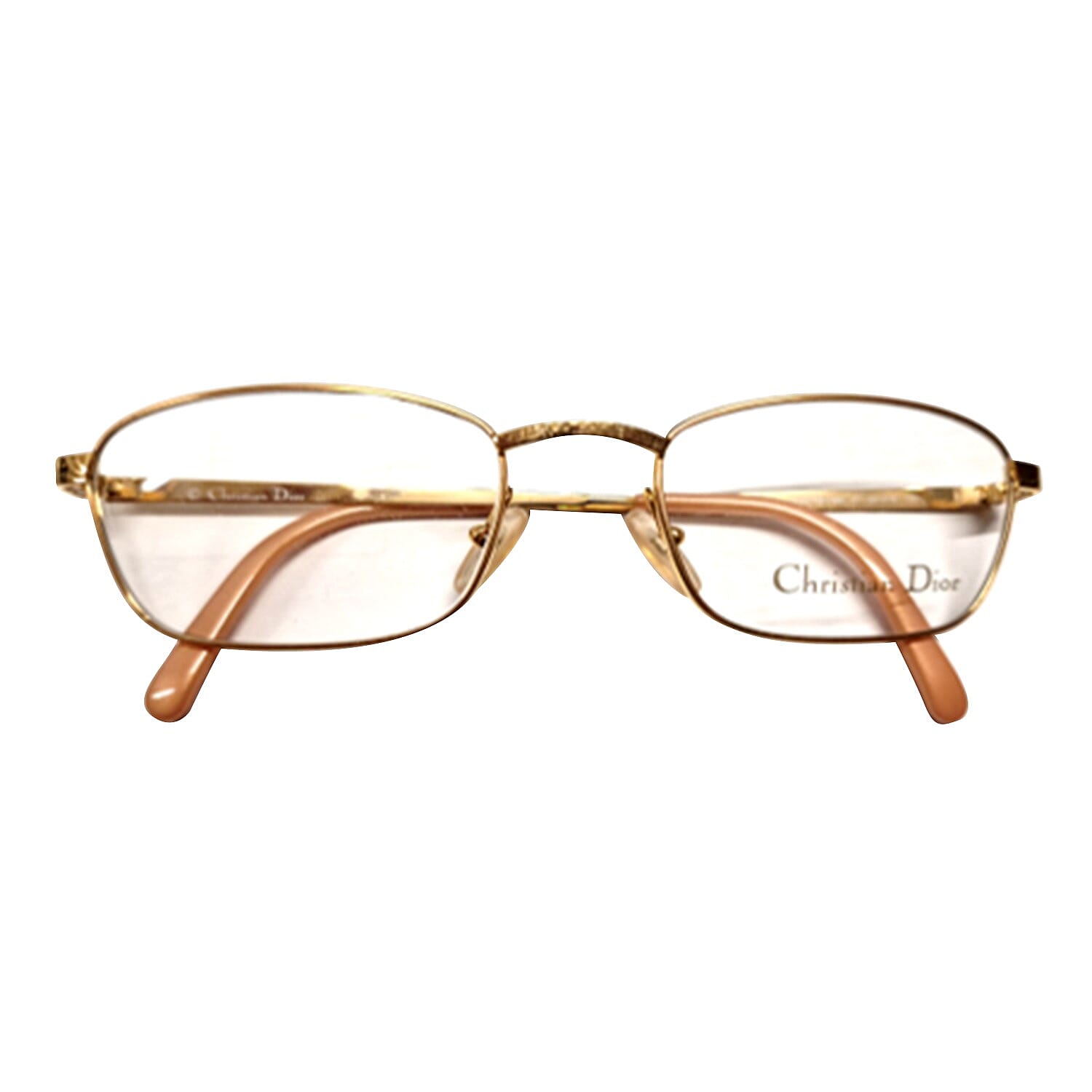Christian Dior Rectangular Metal Frames with Pink Tips Readers (Power 3.5) - Gold