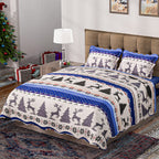 Christmas Bedding Set - Microfibre Quilt and Two Pillowcases (Size Double) - Blue