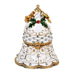 Christmas Bell Trinket Storage Box with Hand Painted Colorful Enamel - Jeweled with Sparkling Crystals - White