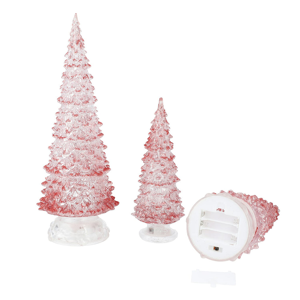 Christmas Decoration- 3 Piece Set Red Colour Crystal Tree with Colour Changing LED Lights