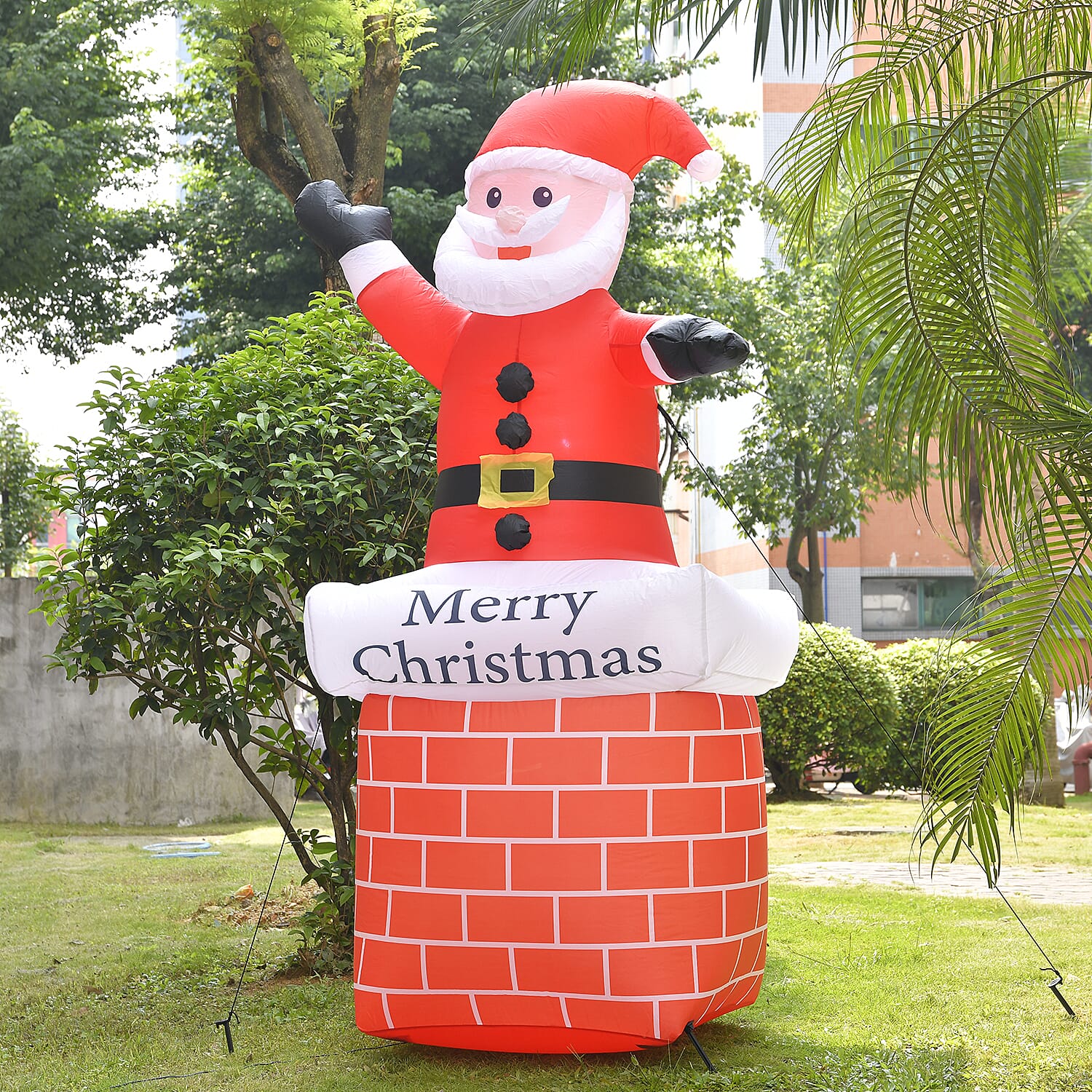 Christmas Inflatable Outdoor Decoration with LED Lights - Santa Claus on Chimney (7 FT)