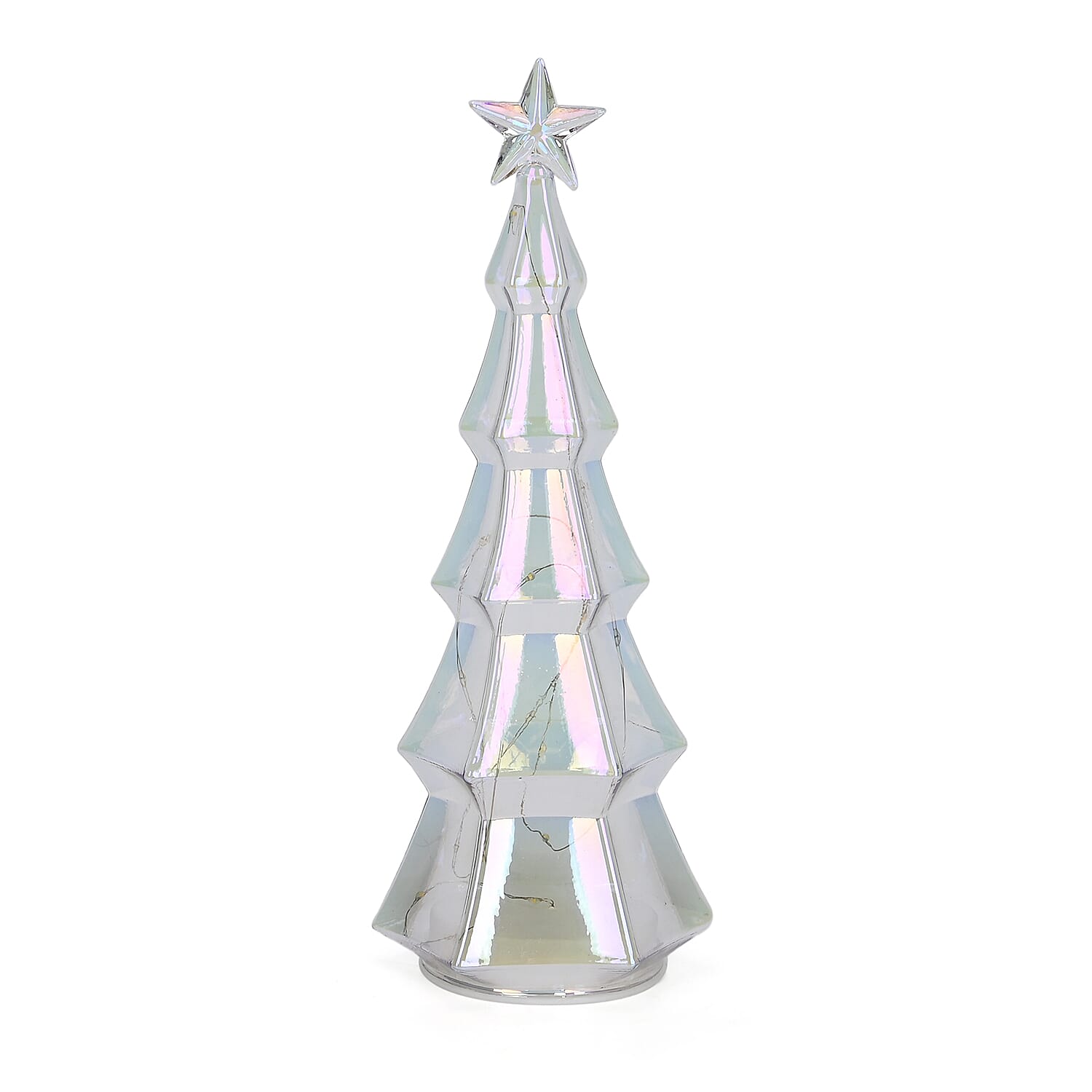 Tabletop Glass Cone Christmas Tree with LED Lights (3AAA Battery Inc.) - Transparent