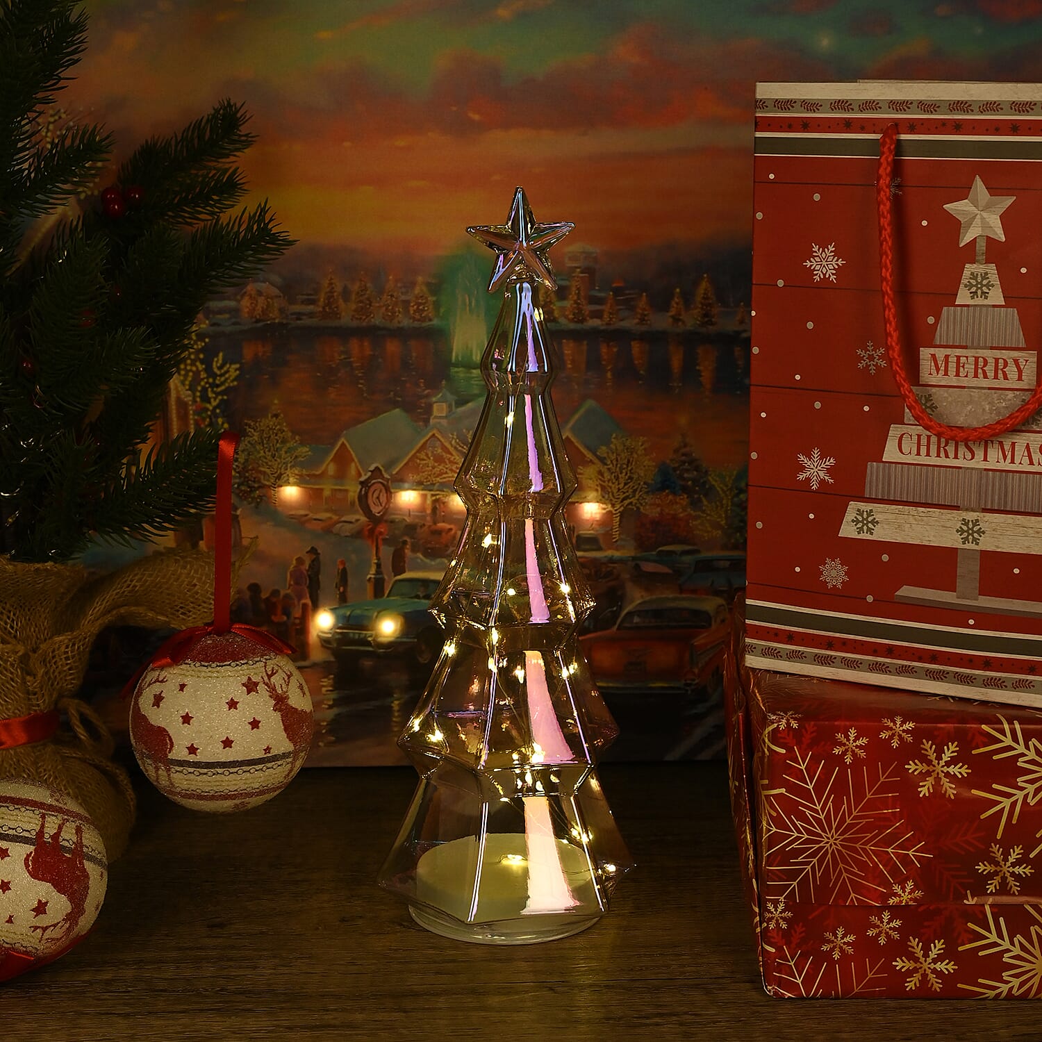 Tabletop Glass Cone Christmas Tree with LED Lights (3AAA Battery Inc.) - Transparent