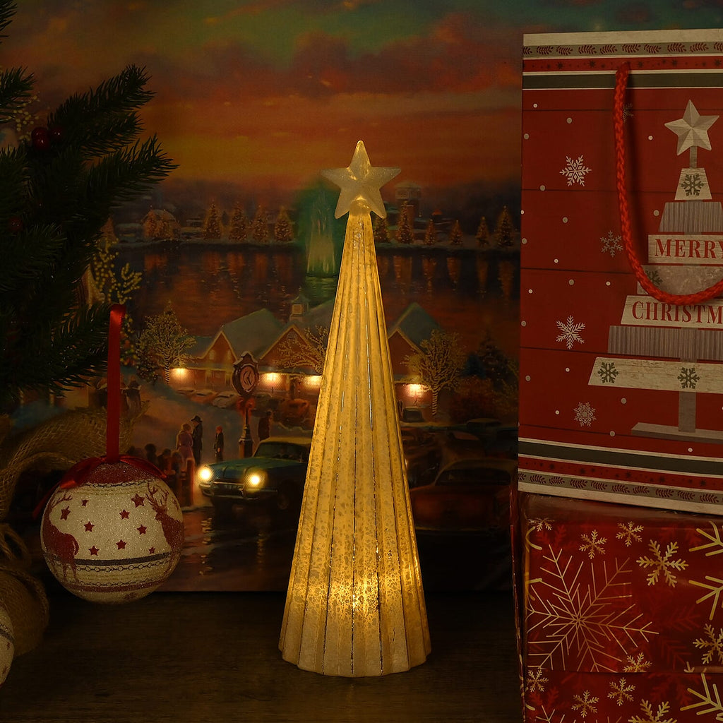 LED Striped Christmas Cone Tree - White