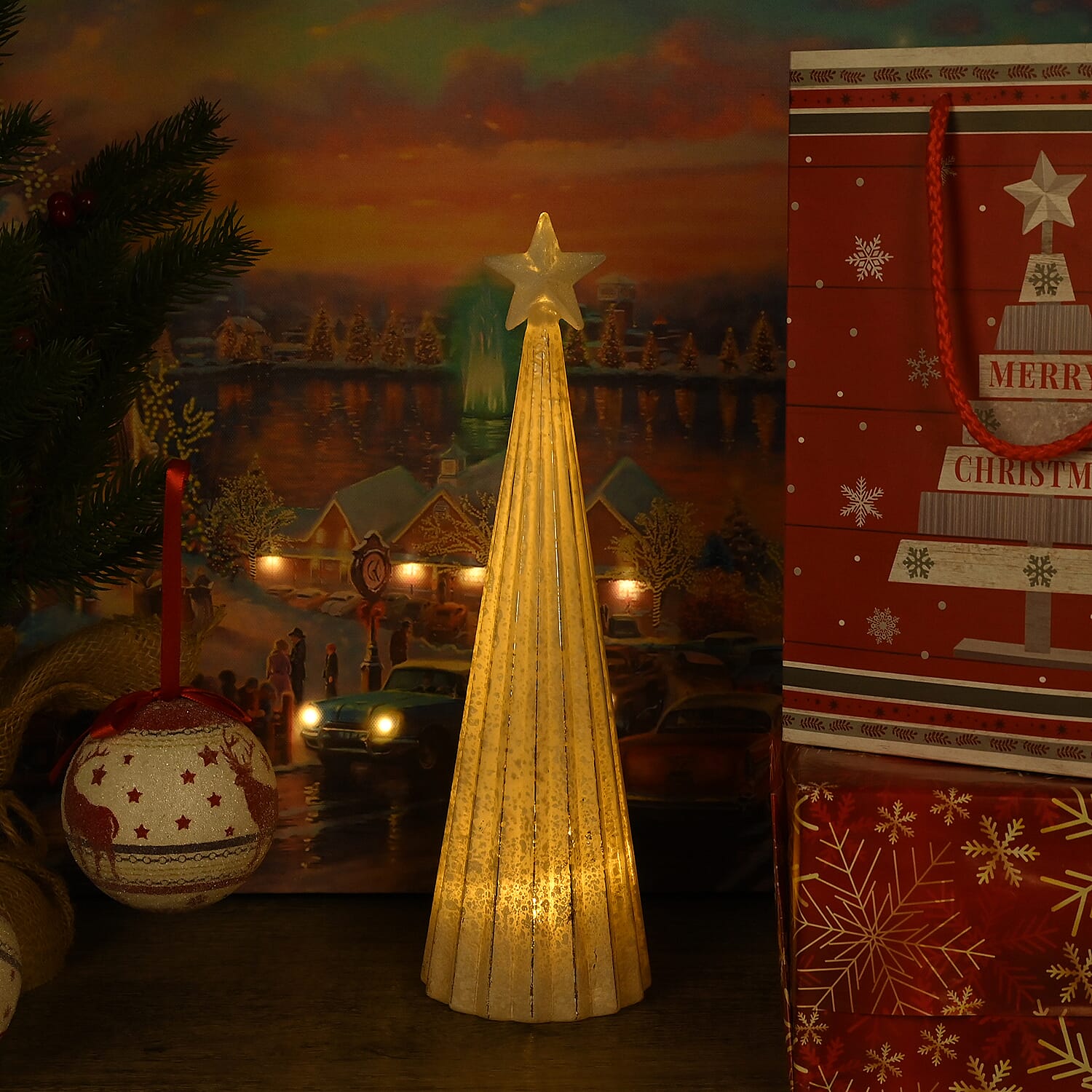 LED Striped Christmas Cone Tree - White