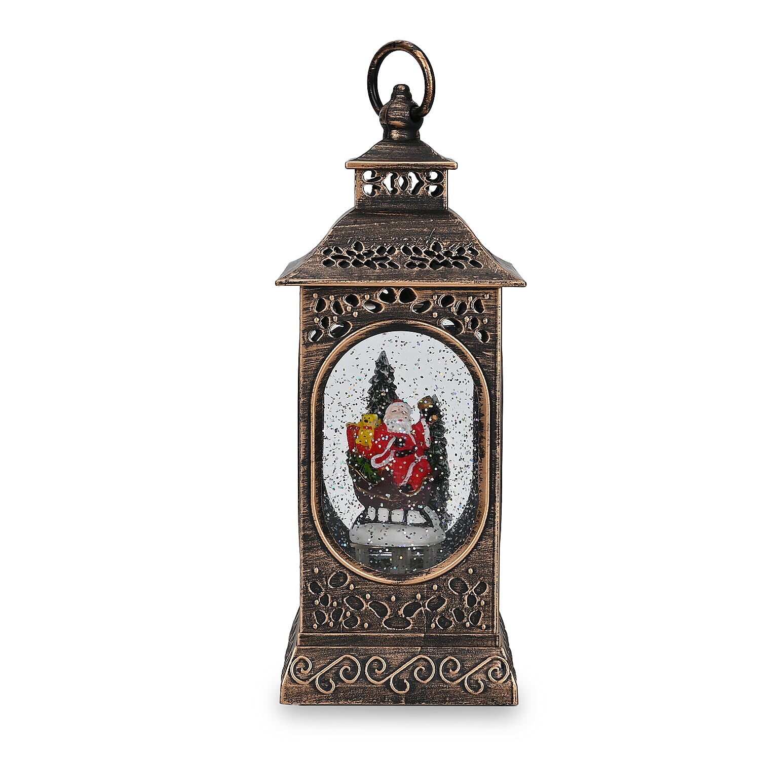 Vintage Lantern with Snow Globe - Christmas Decor - Battery-Operated