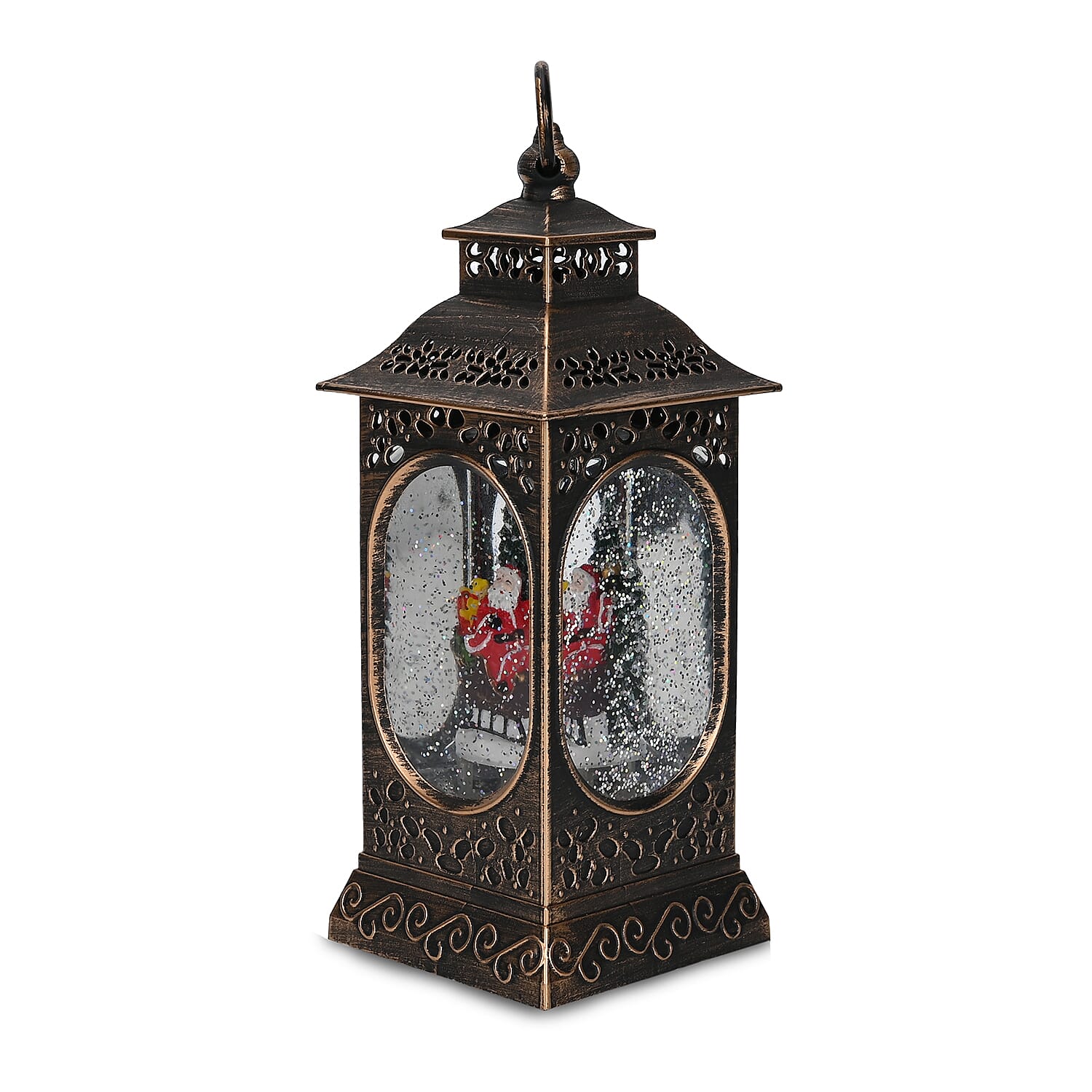 Vintage Lantern with Snow Globe - Christmas Decor - Battery-Operated
