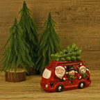 Ceramic Decoration Van, Santa - Reindeer Shape with Led Light (Size 19x16x9 cm) - Red - White