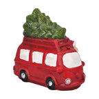 Ceramic Decoration Van, Santa - Reindeer Shape with Led Light (Size 19x16x9 cm) - Red - White