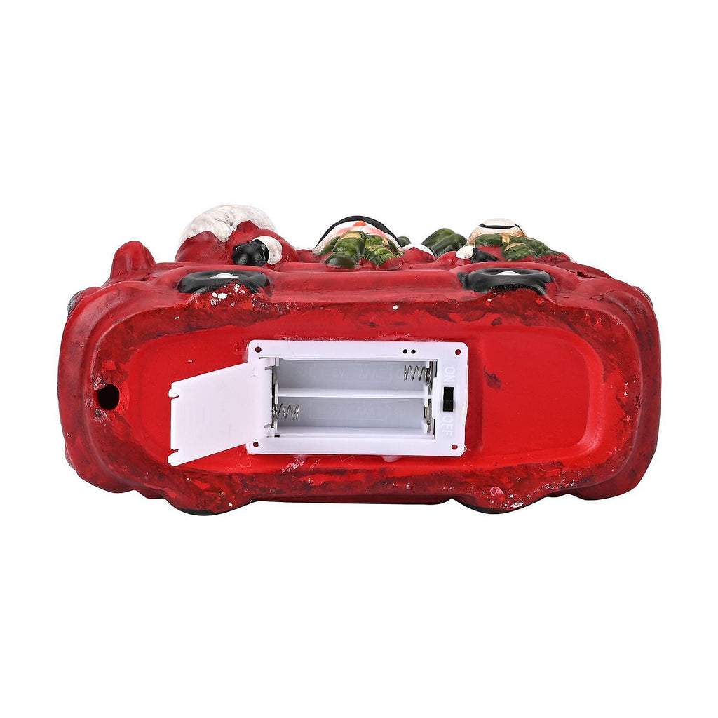 Ceramic Decoration Van, Santa - Reindeer Shape with Led Light (Size 19x16x9 cm) - Red - White