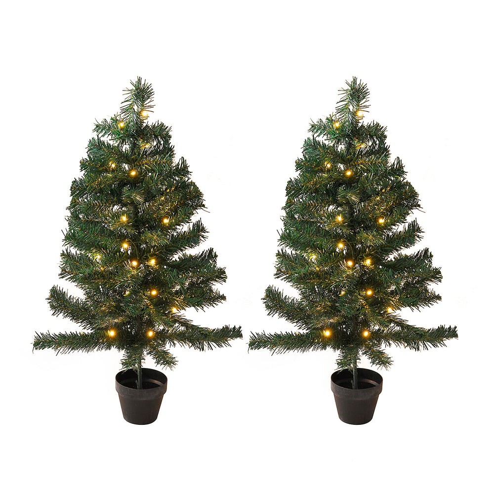 4 Piece Set- 2 LED Christmas Trees With Plant Pots (90CM), LED Wreath (60CM) and LED Garland (270CM)