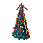 150cm (5ft) Dressed Pop-Up Tree - Pre-lit with 100 warm white LED lights, 6 baubles with patterns, 12 poinsettia flowers, 18 small bows, 30 decorative balls and 1 bow topper