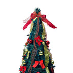 150cm (5ft) Dressed Pop-Up Tree - Pre-lit with 100 warm white LED lights, 6 baubles with patterns, 12 poinsettia flowers, 18 small bows, 30 decorative balls and 1 bow topper