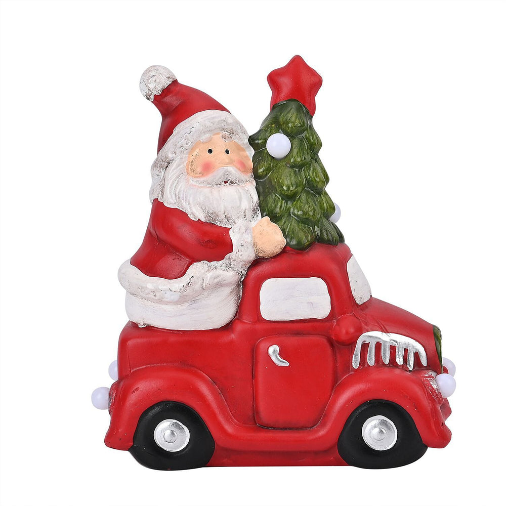Ceramic Decoration Truck and Santa Clause Shape with Led Light (Size 22x20x9 cm) - Red - White