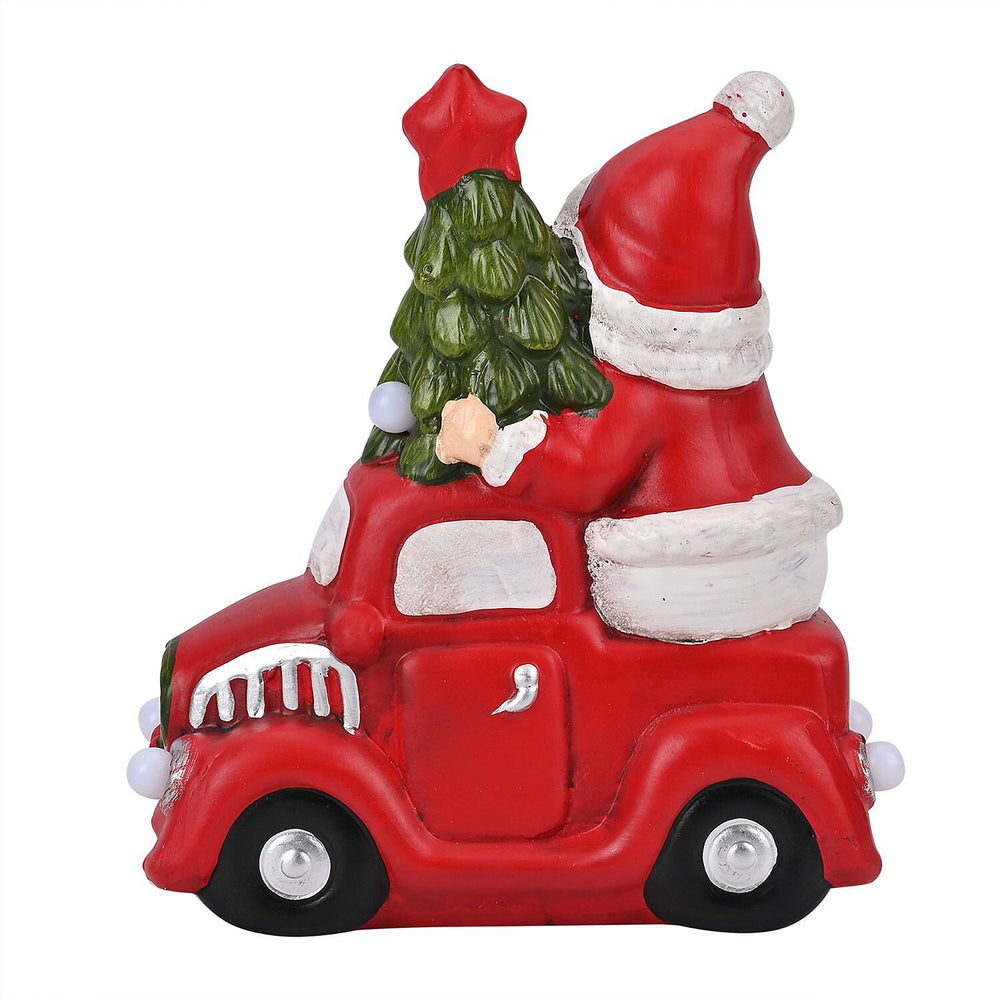Ceramic Decoration Truck and Santa Clause Shape with Led Light (Size 22x20x9 cm) - Red - White