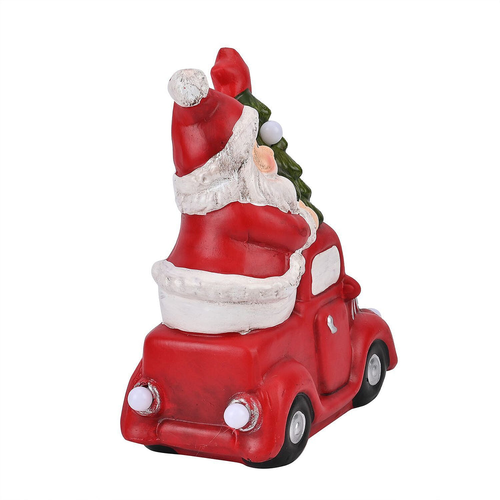 Ceramic Decoration Truck and Santa Clause Shape with Led Light (Size 22x20x9 cm) - Red - White