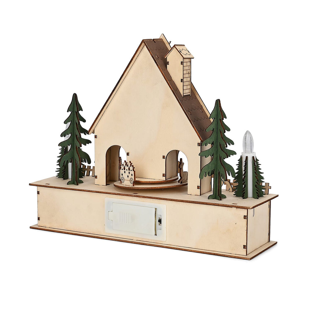 LED Wooden Christmas Winter Wonderland With Wind Up Music Box