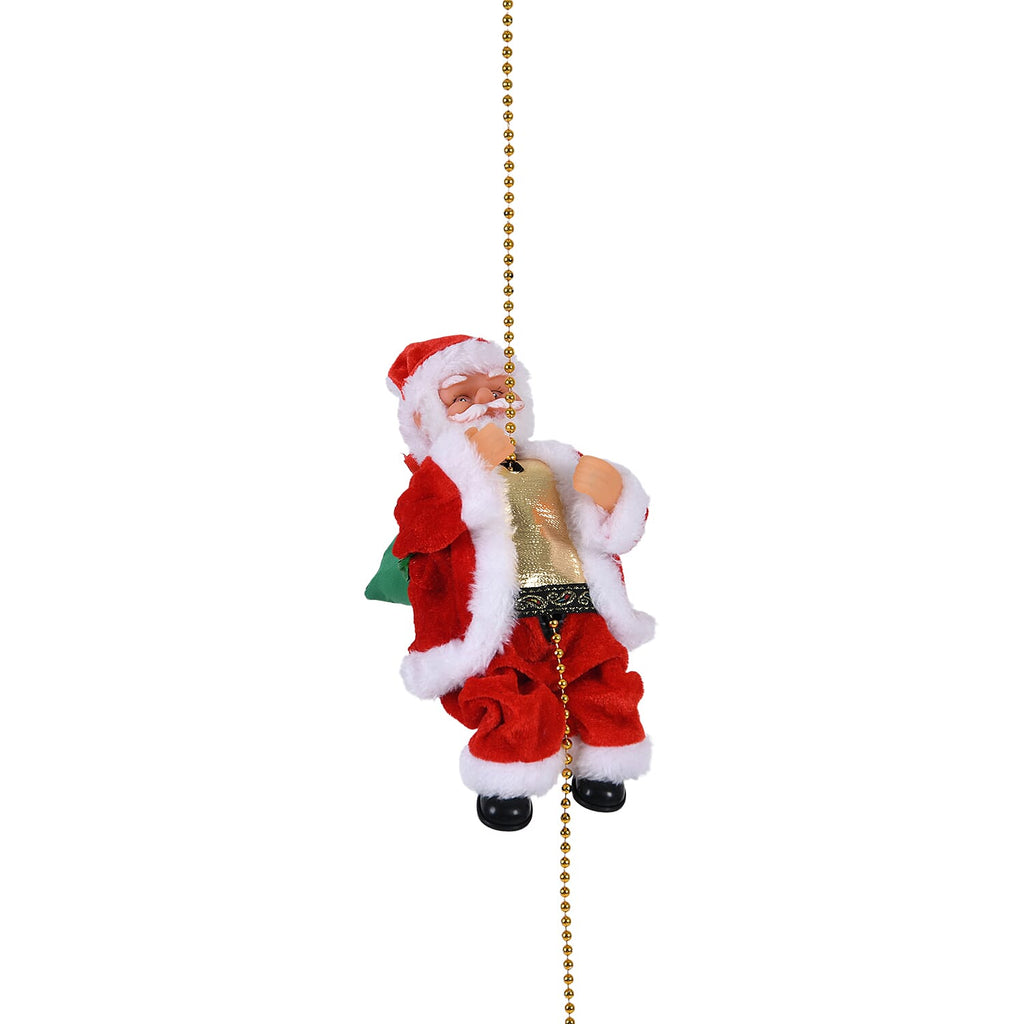 Animated Climbing Santa with Golden Pearls & Music (23 cm) Powered by 3 AA Batteries (not inc.) - Red & White