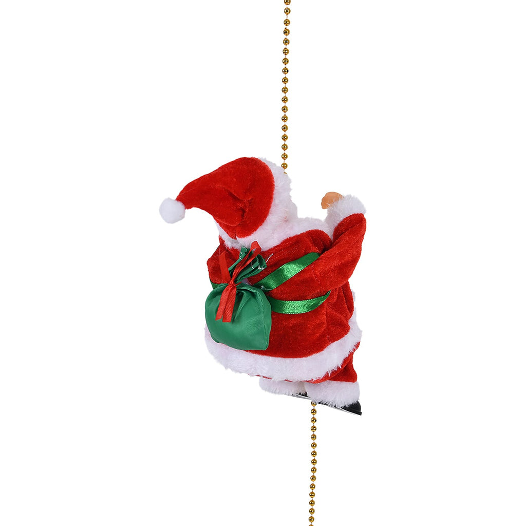 Animated Climbing Santa with Golden Pearls & Music (23 cm) Powered by 3 AA Batteries (not inc.) - Red & White
