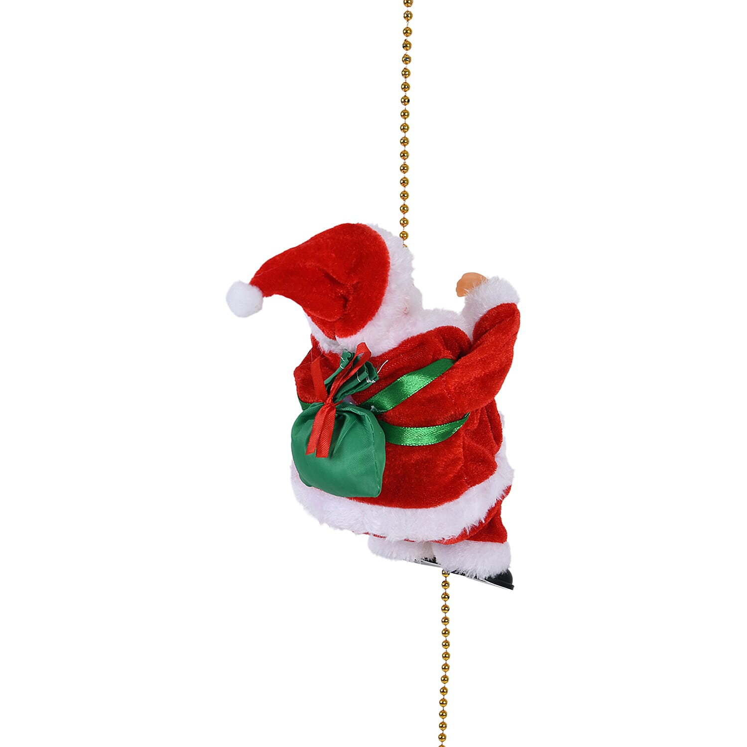 Animated Climbing Santa with Golden Pearls & Music (23 cm) Powered by 3 AA Batteries (not inc.) - Red & White