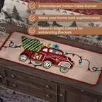 Christmas Tree on Car Embroidered Cotton Table Runner (Size 91x35 Cm) - Beige & Multi