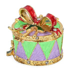Christmas Drum Hand Painted Trinket Storage Box Enamelled With Sparkling Crystals - Green & Multi