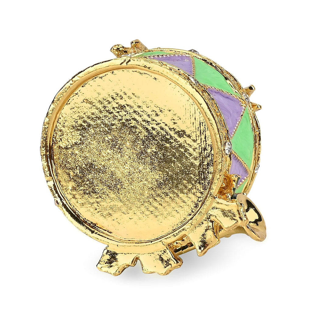 Christmas Drum Hand Painted Trinket Storage Box Enamelled With Sparkling Crystals - Green & Multi