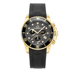 CHRISTOPHE DUCHAMP Marine Chrono Rubber Quartz 20ATM WR Black Dial & Gold Case Mens Watch with Black Rubber Strap