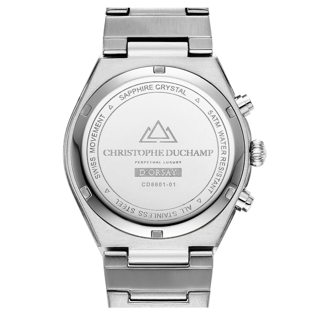 Christophe Duchamp DOrsay Quartz Ronda 5030.d Chronograph 5ATM Ladies Watch with Diamond Sky Blue Dial and Silver Stainless Steel Chain Strap