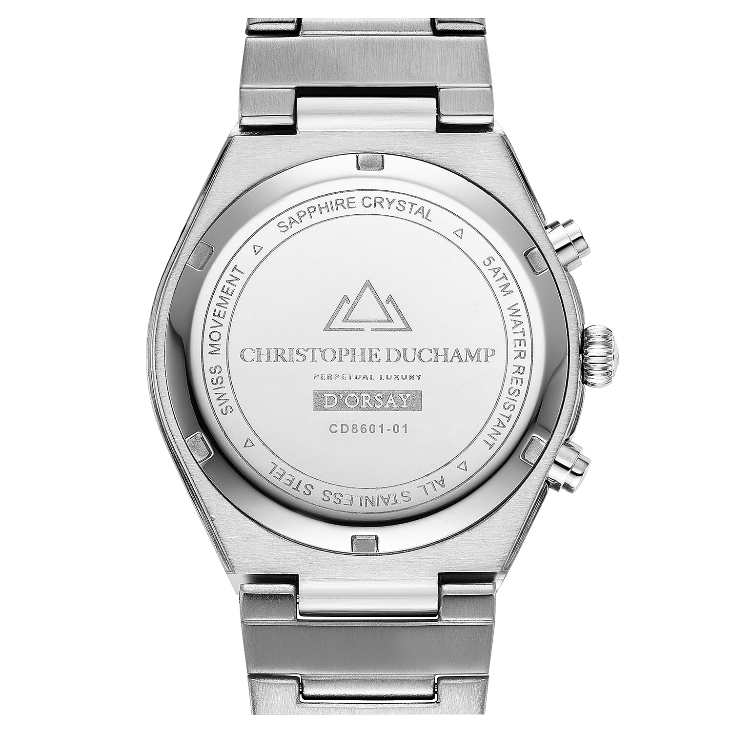 Christophe Duchamp DOrsay Quartz Ronda 5030.d Chronograph 5ATM Ladies Watch with Diamond Sky Blue Dial and Silver Stainless Steel Chain Strap