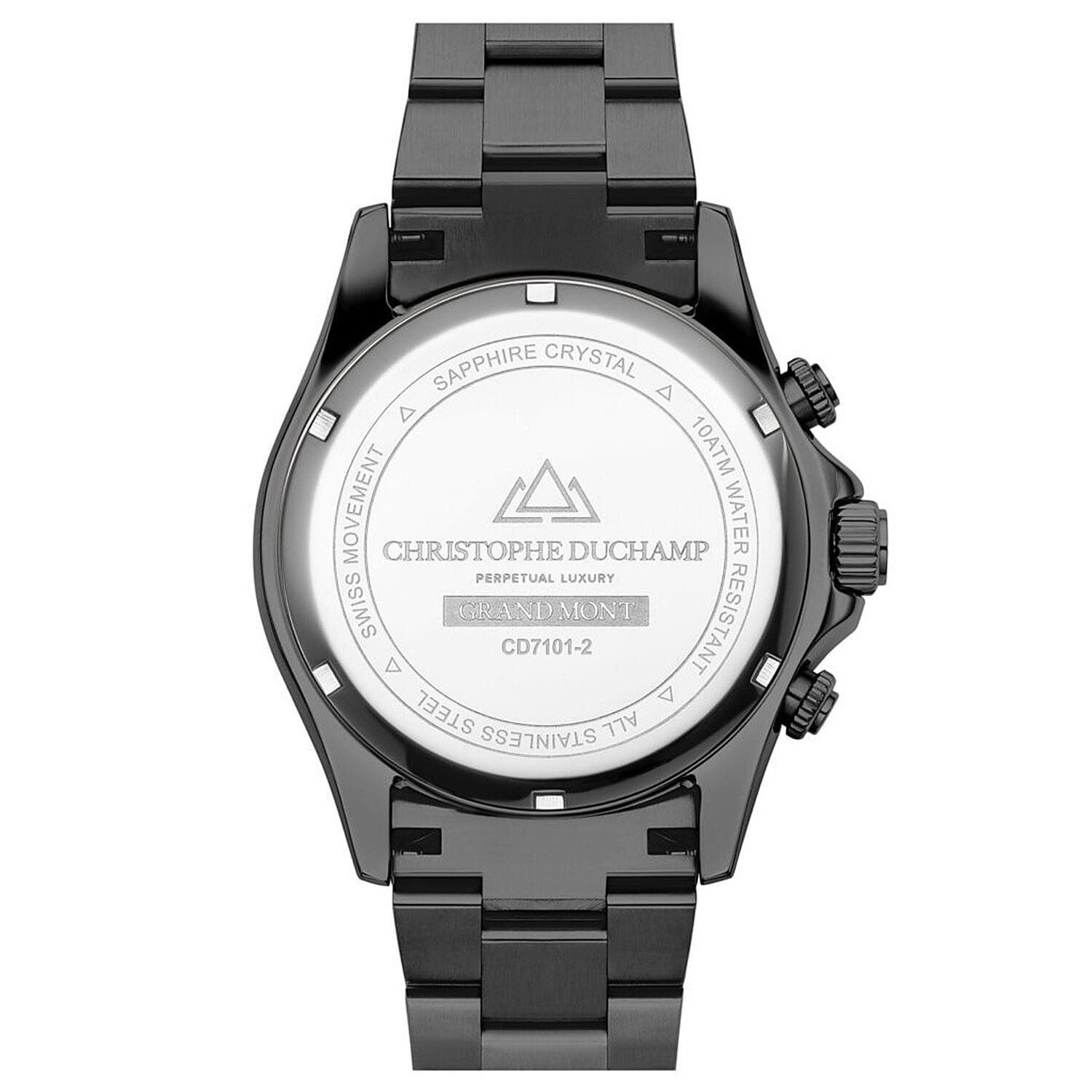 CHRISTOPHE DUCHAMP Swiss Quartz Chronograph 10ATM Black Dial Mens Watch with Stainless Steel Strap