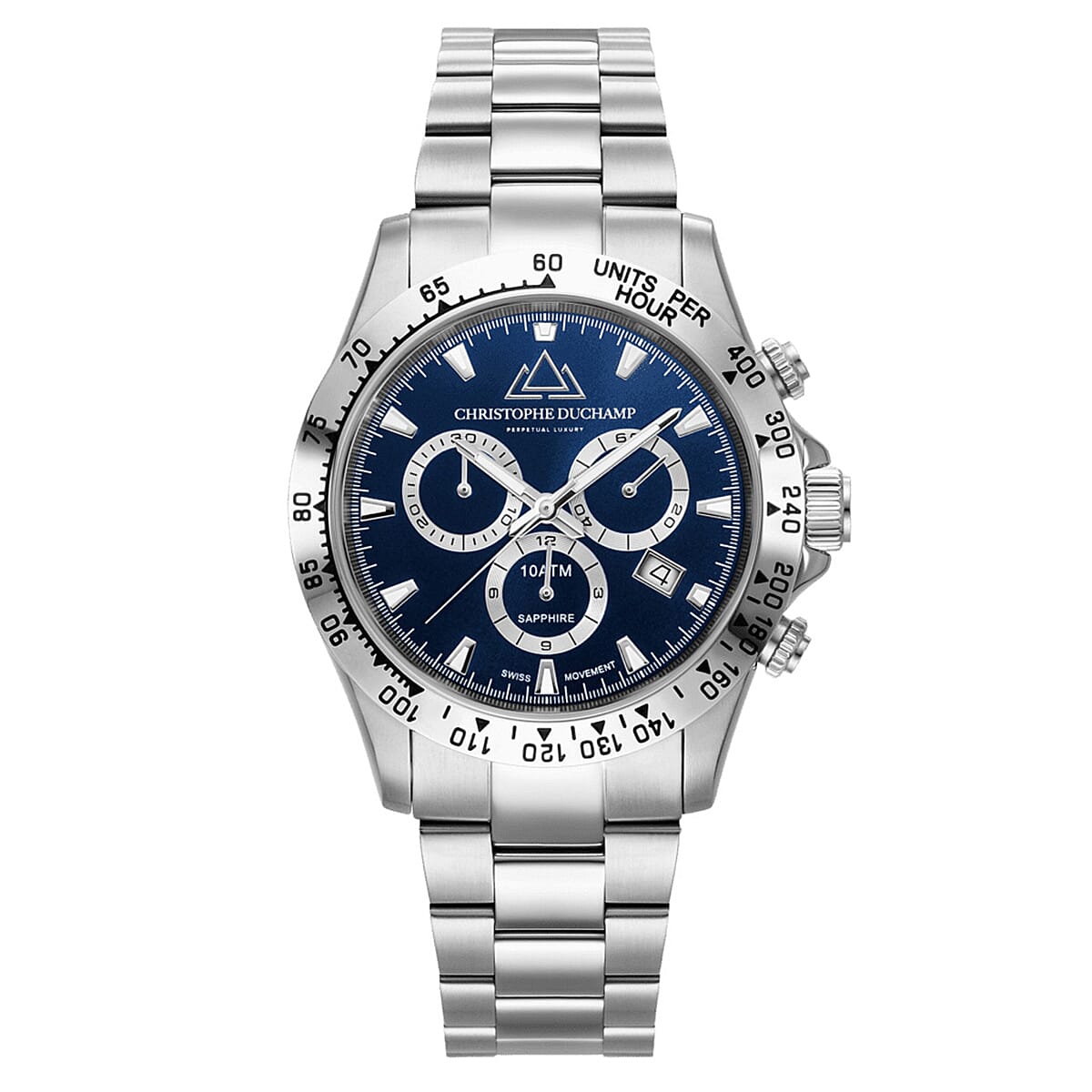 CHRISTOPHE DUCHAMP Swiss Quartz Movement Silver Dial Mens Watch with Silver Colour Stainless Steel Chain Strap