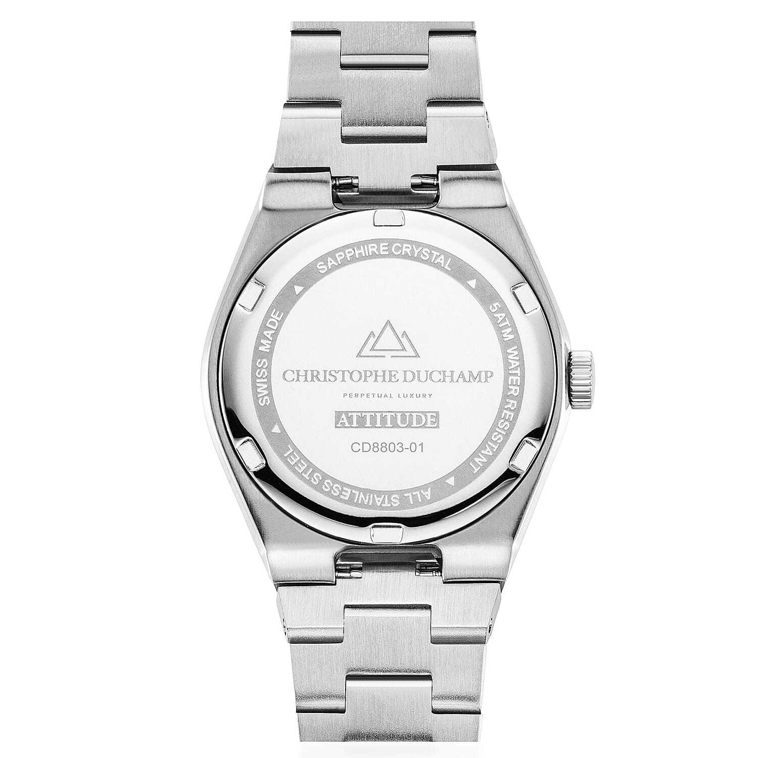 CHRISTOPHE DUCHAMP Attitude Double Diamond Swiss Quartz 5ATM WR Black Dial - Silver Case Ladies Watch with Silver Stainless Steel Strap