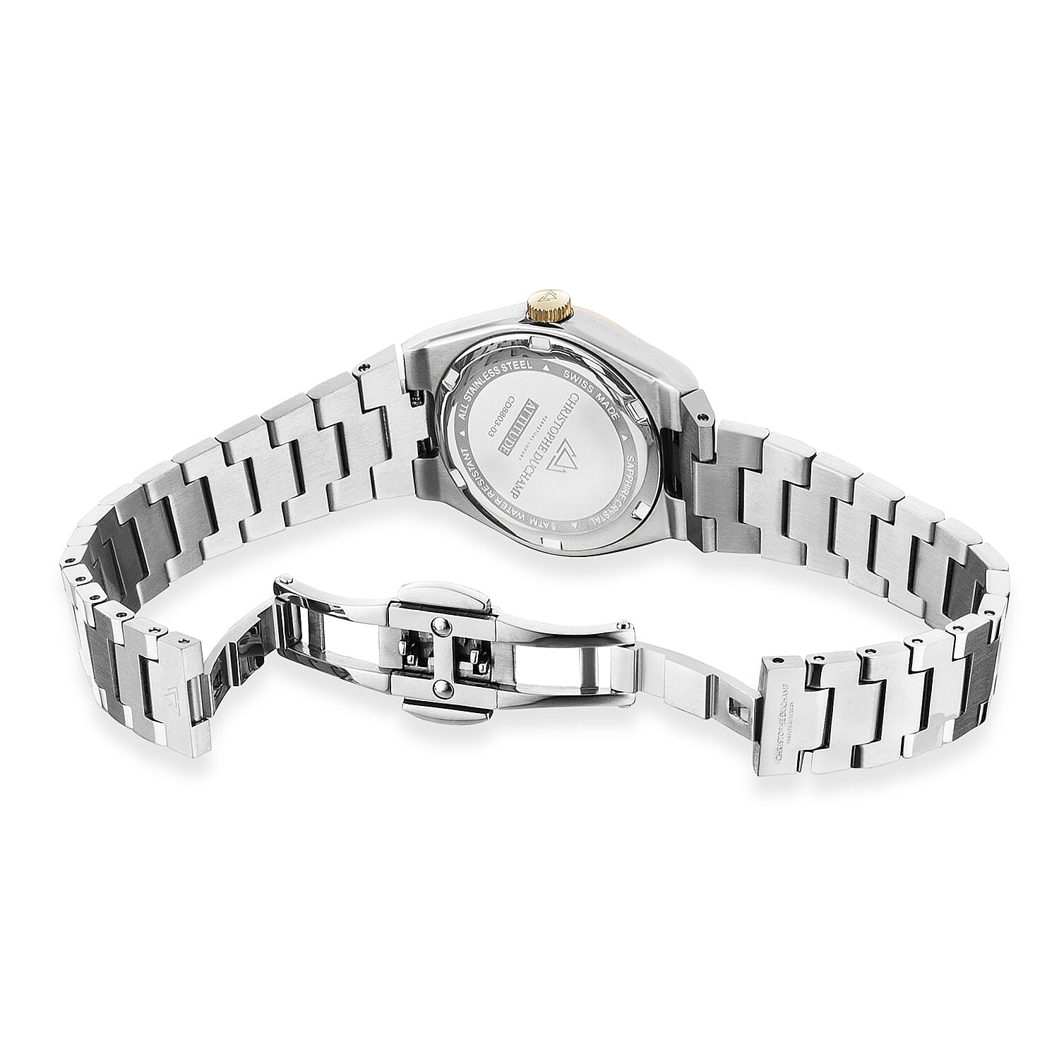 CHRISTOPHE DUCHAMP Attitude Double Diamond Swiss Quartz 5ATM WR Champagne Dial - Two-Tone Case Ladies Watch with Two-Tone Stainless Steel Strap