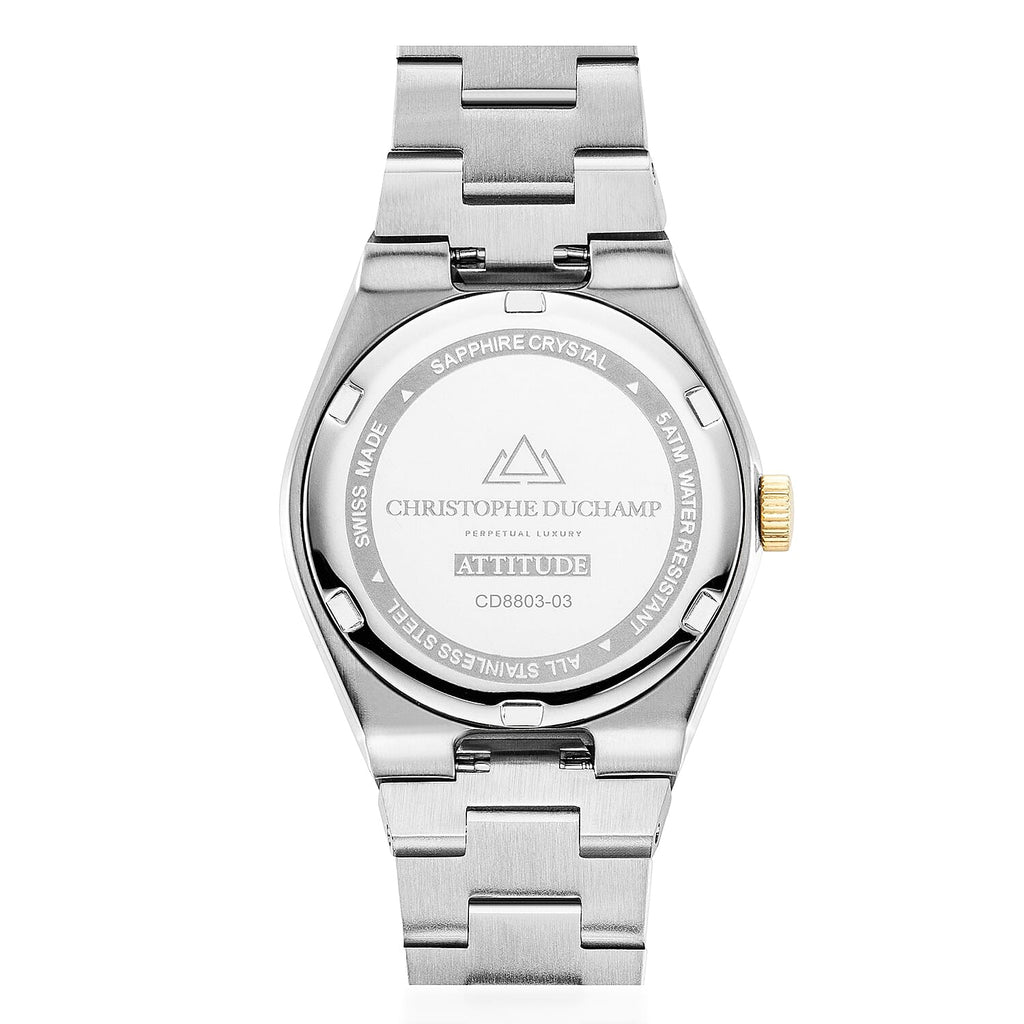CHRISTOPHE DUCHAMP Attitude Double Diamond Swiss Quartz 5ATM WR Champagne Dial - Two-Tone Case Ladies Watch with Two-Tone Stainless Steel Strap