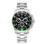 Christophe Duchamp Marine Chrono Swiss Movt. Crystal Studded Green - Black Bezel 20 ATM WR Watch with Stainless Steel Chain Strap