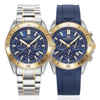 CHRISTOPHE DUCHAMP Stratos Swiss Quartz Chronograph 20ATM WR Blue Dial - Two-Tone Case Mens Watch with Stainless Steel Bracelet - Additional Silicone Strap