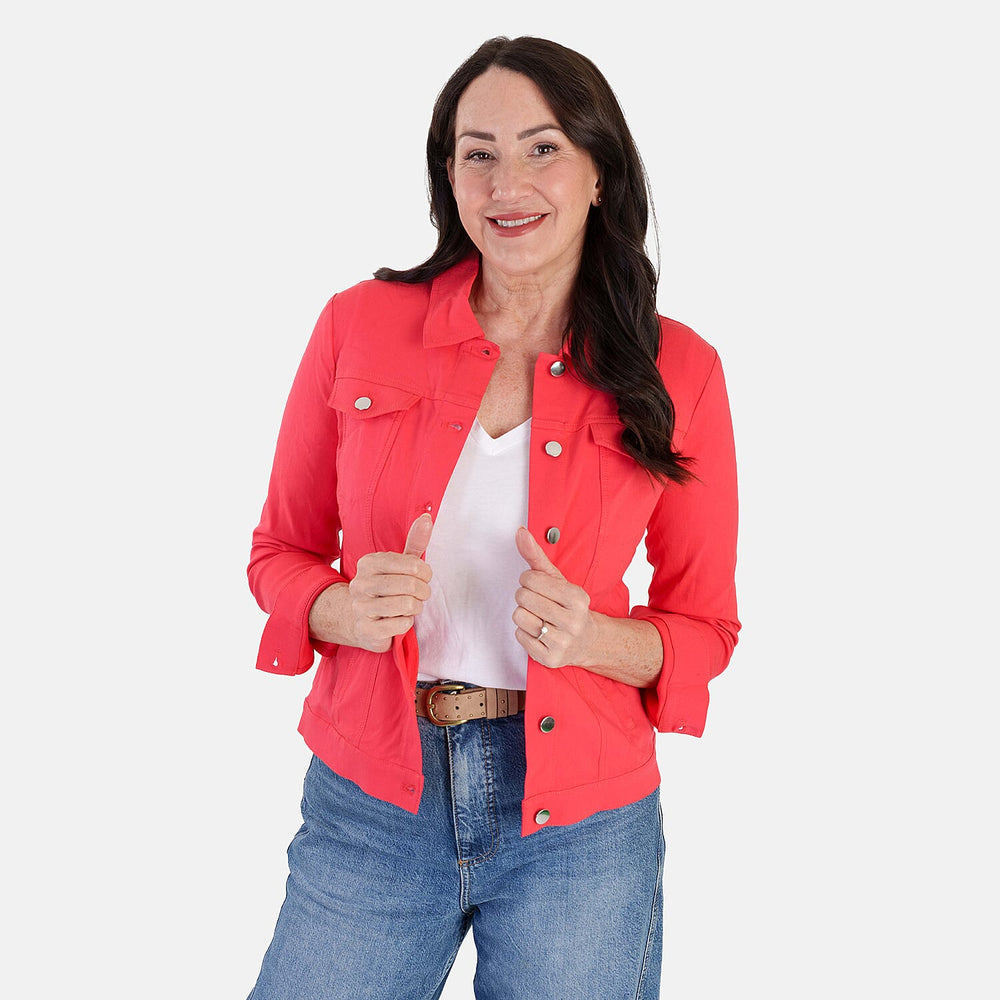 Classic Bengaline Jean Style Stretch Jacket (Size 10) - Hibiscus Red