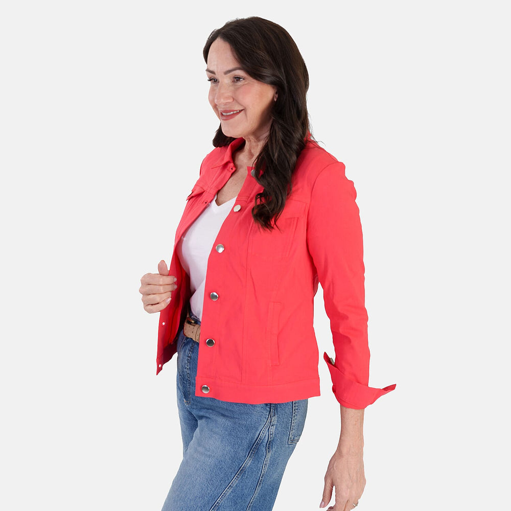 Classic Bengaline Jean Style Stretch Jacket (Size 20) - Hibiscus Red