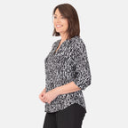 Classic Abstract Pattern Mandarin Collar Blouse (Size 12) - Black
