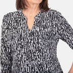 Classic Abstract Pattern Mandarin Collar Blouse (Size 12) - Black
