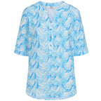 Classic Abstract Print 3 Button Blouse (Size 12) - Light Blue