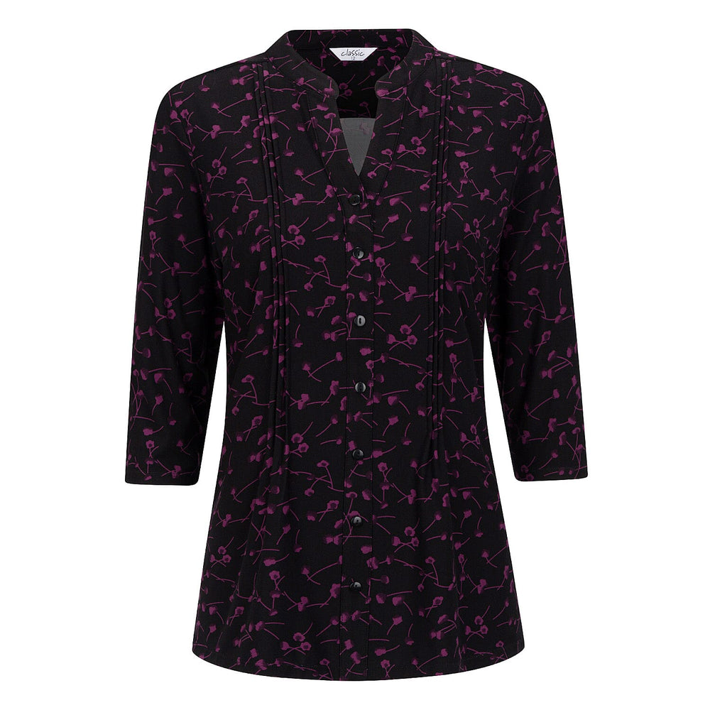 Classic Pintuck Mandarin Collar Bloue (Size 14) - Black & Purple