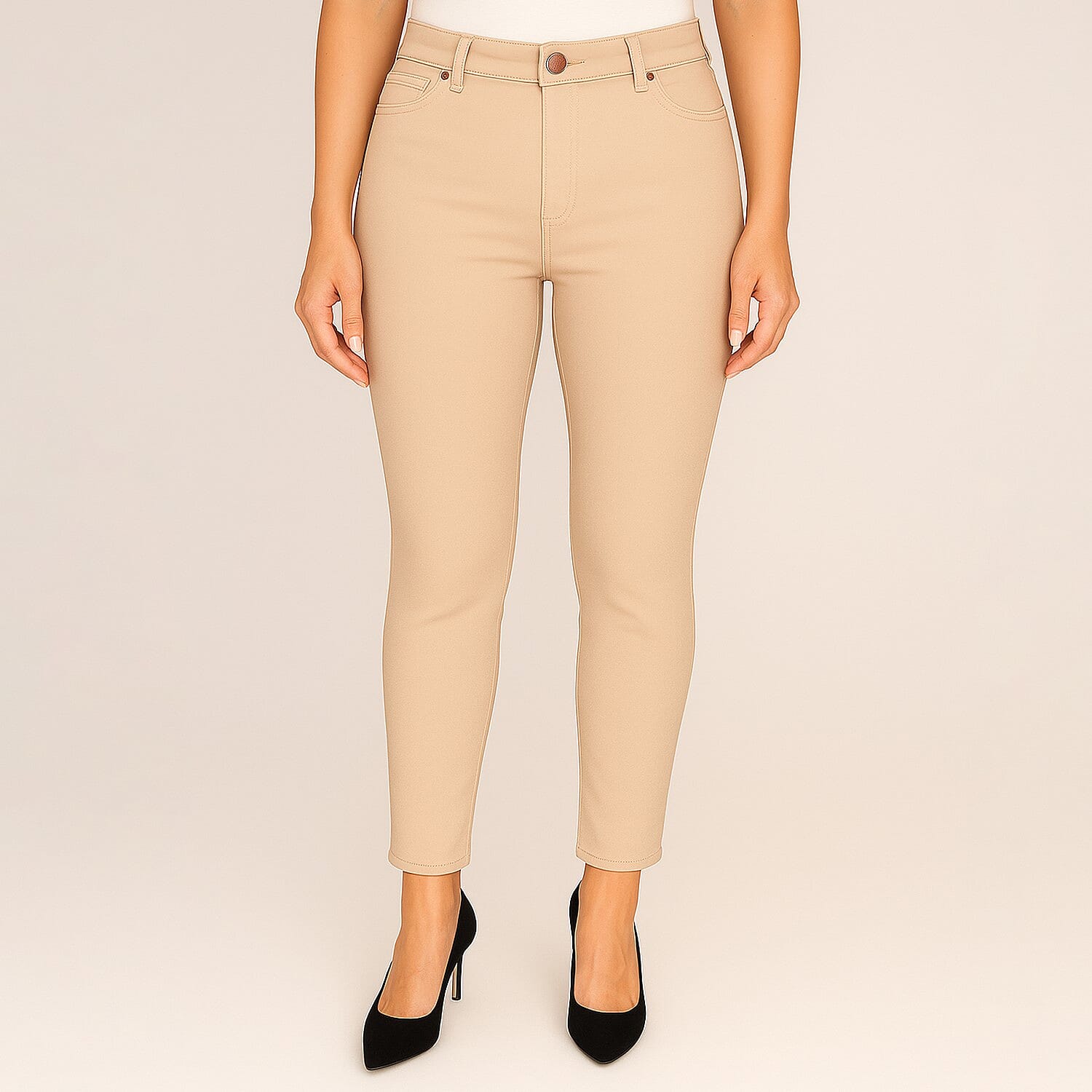 Classic Womens Jean Style Stretch Trousers With 29Inch Leg (Size 16) - Soft Almond