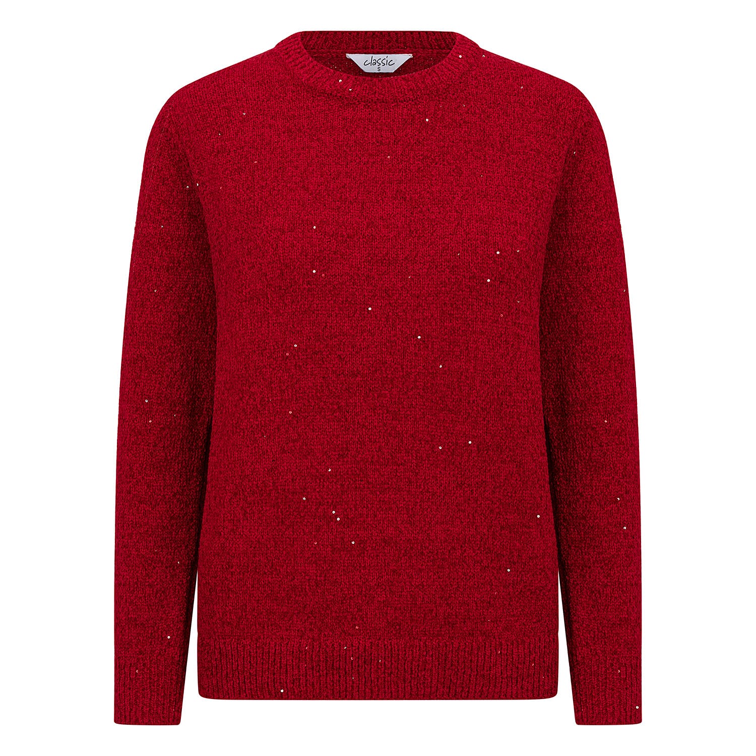 Classic Round Neck Sparkle Chenille Jumper (Size L) - Red
