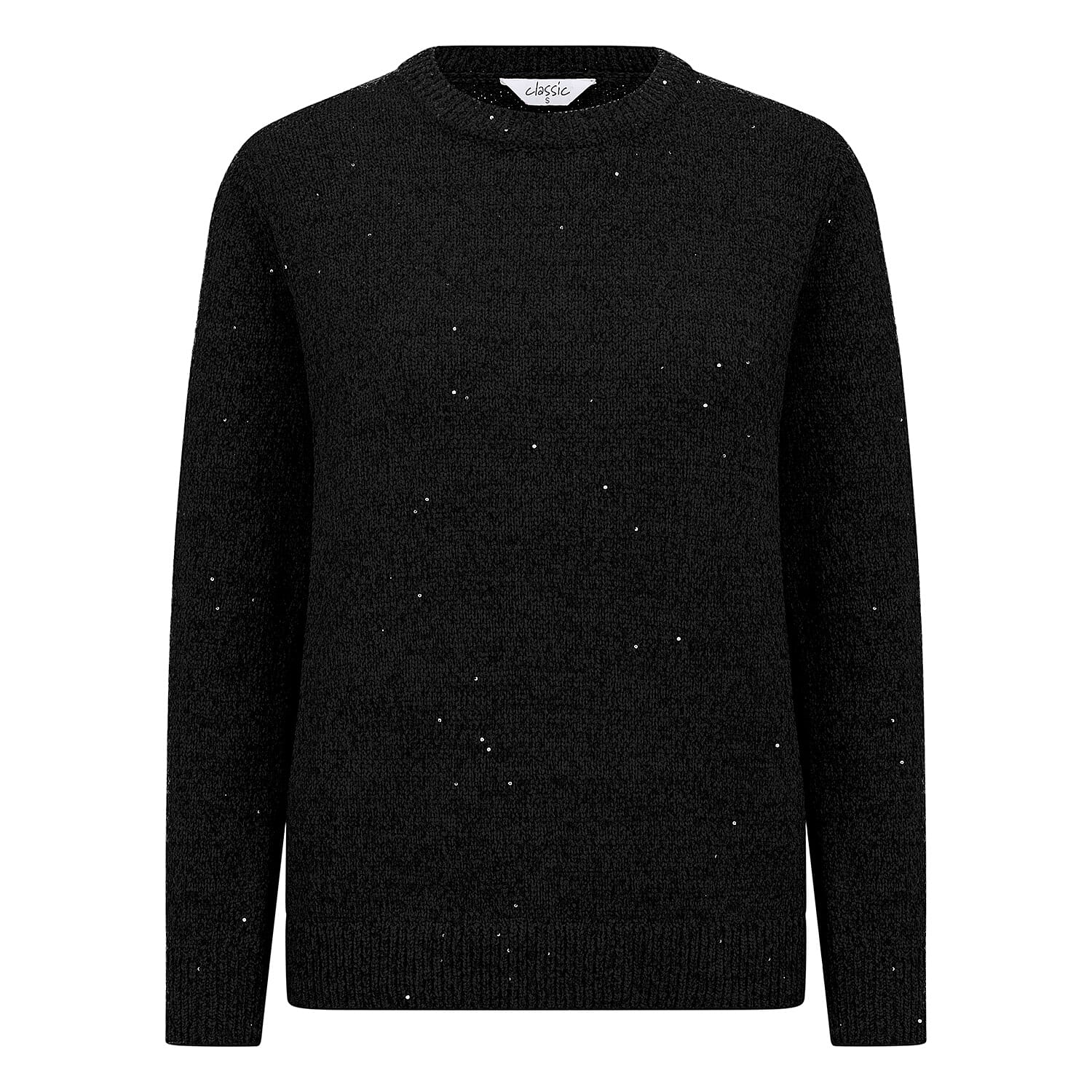 Classic Round Neck Sparkle Chenille Jumper (Size S) - Black
